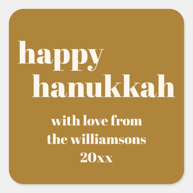Pegatina Cuadrada Happy Hanukkah Modern Honey Gold Personalizado (Anverso)