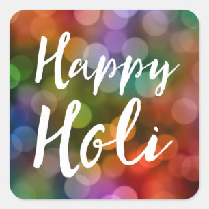 Pegatina Cuadrada Happy Holi Bokeh