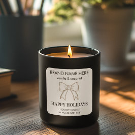 Pegatina Cuadrada Happy Holidays Modern Bow Candle Label 