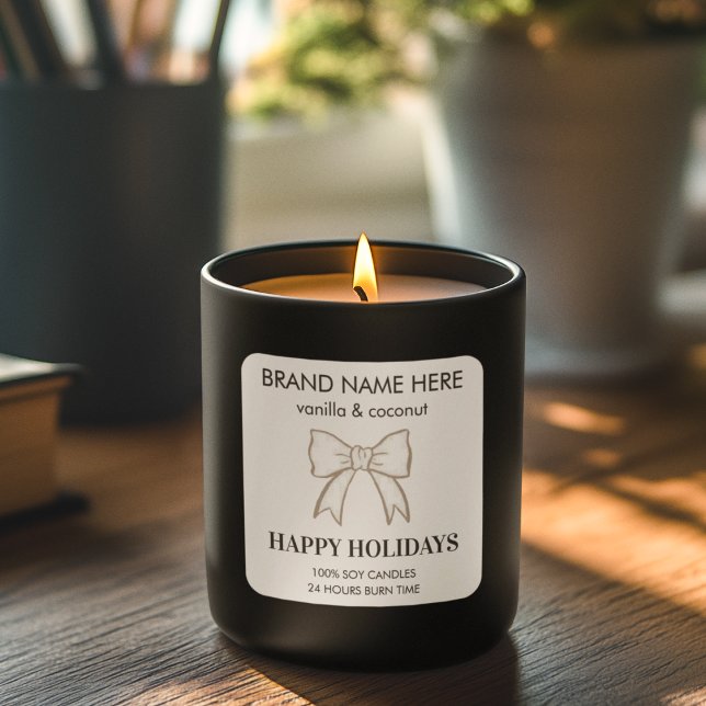 Pegatina Cuadrada Happy Holidays Modern Bow Candle Label  (Subido por el creador)