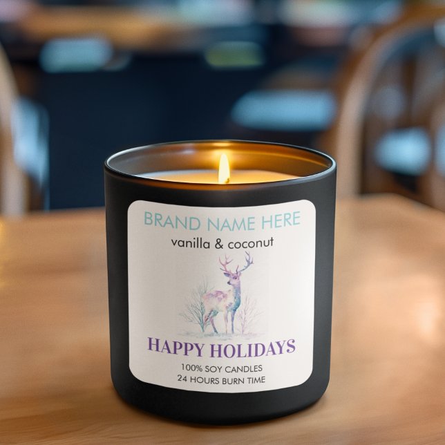 Pegatina Cuadrada Happy Holidays Modern Deer Candle Label  (Subido por el creador)