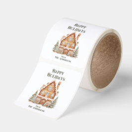 Pegatina Cuadrada Happy Holidays Watercolor House Personalized 