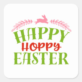 Pegatina Cuadrada Happy Hoppy Easter word art