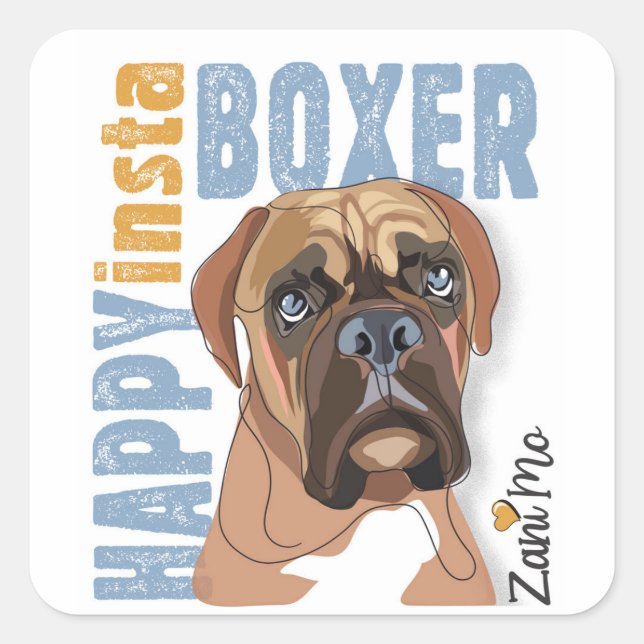 Pegatina Cuadrada Happy Insta Boxer - Zani Mo Dog (Anverso)
