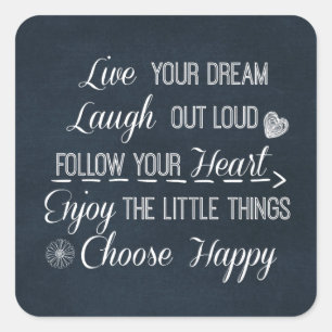 Pegatina Cuadrada Happy Life Rules Cita Afirmaciones