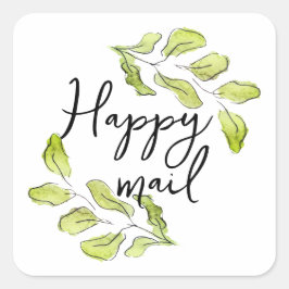 Pegatina Cuadrada Happy Mail Greenery Botanical Watercolor