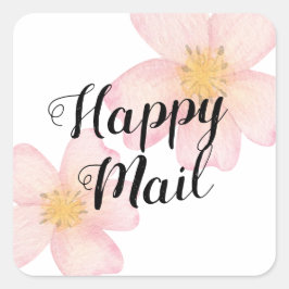 Pegatina Cuadrada Happy Mail Pink Floral Watercolor