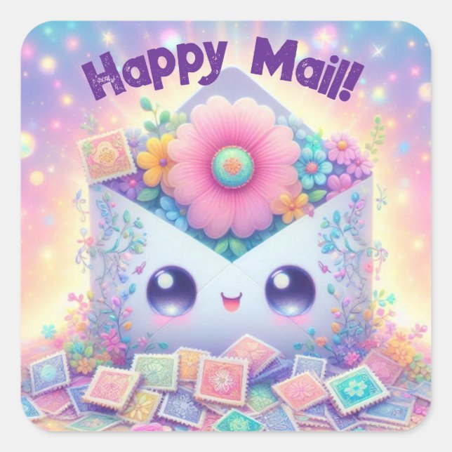 Pegatina Cuadrada Happy Mail Stickers (Anverso)