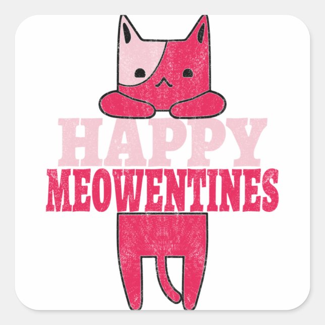 Pegatina Cuadrada Happy Meowentines | Gracioso regalo de San Valentí (Anverso)