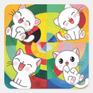 Pegatina Cuadrada Happy Meows