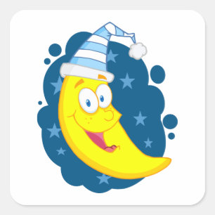 Pegatina Cuadrada Happy Moon Face