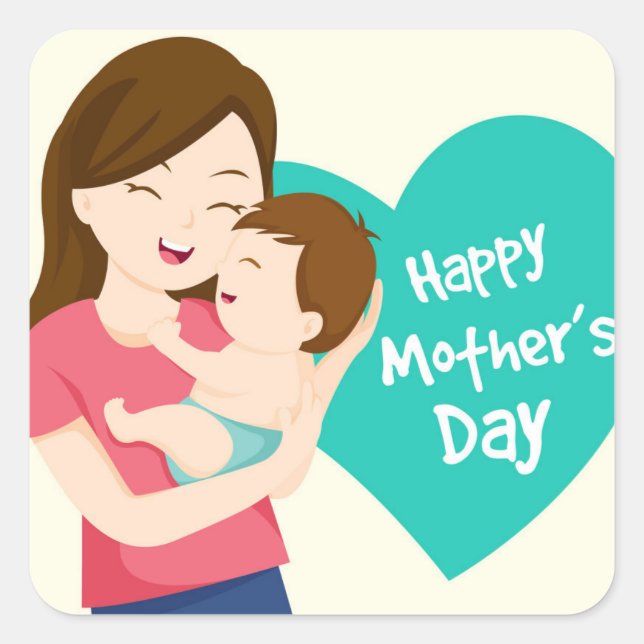 Pegatina Cuadrada Happy Mother's Day (Anverso)