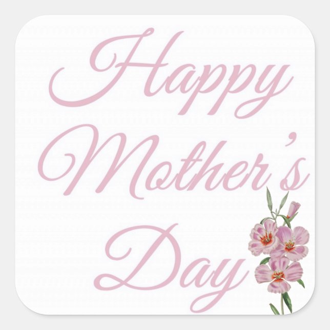 Pegatina Cuadrada Happy Mothers Day Pink Floral (Anverso)