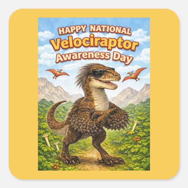 Pegatina Cuadrada Happy National Velociraptor Awareness Day – Funny  (Anverso)