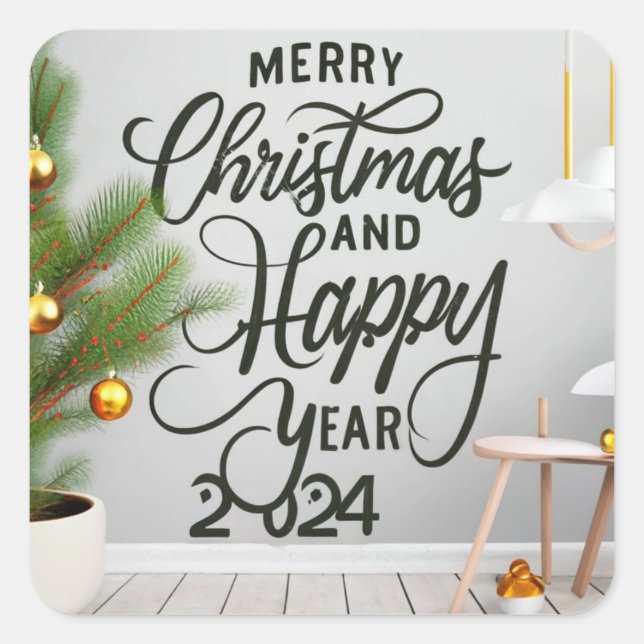 Pegatina Cuadrada happy new year 2024 and Chris  (Anverso)