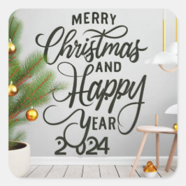 Pegatina Cuadrada happy new year 2024 and Chris