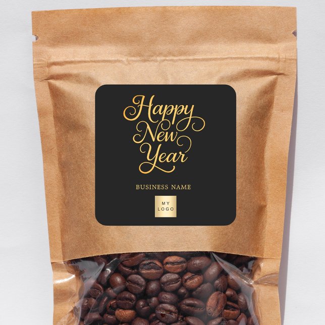 Pegatina Cuadrada Happy New Year black gold business logo (Subido por el creador)