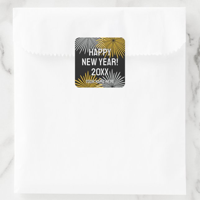 Pegatina Cuadrada Happy New Year fireworks display custom (Bolso)