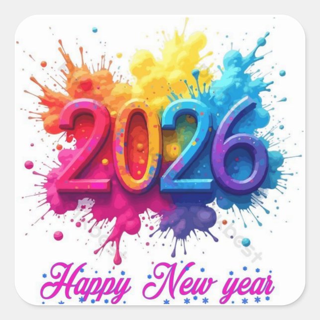 Pegatina Cuadrada Happy New Year Modern Typography Sticker (Anverso)