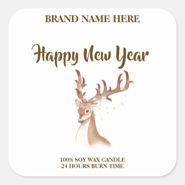 Pegatina Cuadrada Happy New Year Sophisticated New Year Candle Label (Anverso)