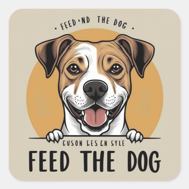 Pegatina Cuadrada Happy Pup Eats (Anverso)