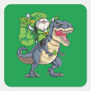 Pegatina Cuadrada Happy St Pat T Rex Saint Patrick's Day Leprechaun