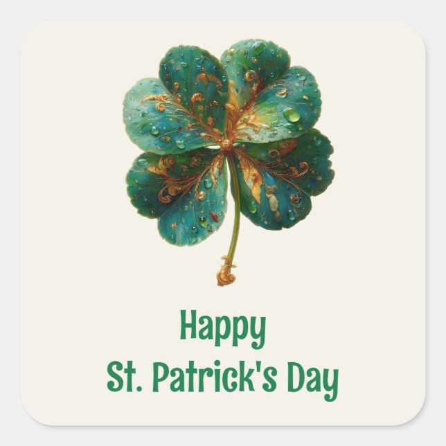 Pegatina Cuadrada Happy St. Patrick’s Day Elegant Shamrock (Anverso)