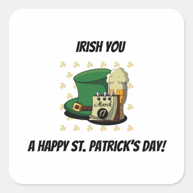 Pegatina Cuadrada Happy St. Patrick's Day (Anverso)