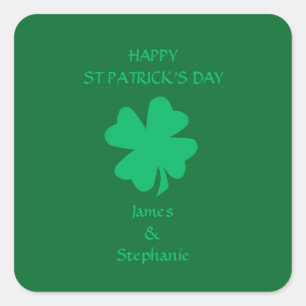 Pegatina Cuadrada Happy St Patrick's Day Green Shamrock Name 2024
