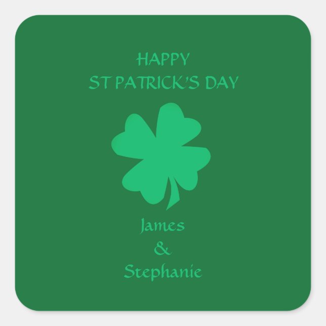 Pegatina Cuadrada Happy St Patrick's Day Green Shamrock Name 2024 (Anverso)