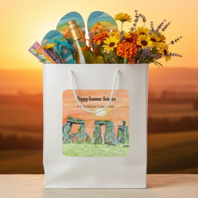 Pegatina Cuadrada Happy Summer Solstice Stonehenge (Subido por el creador)