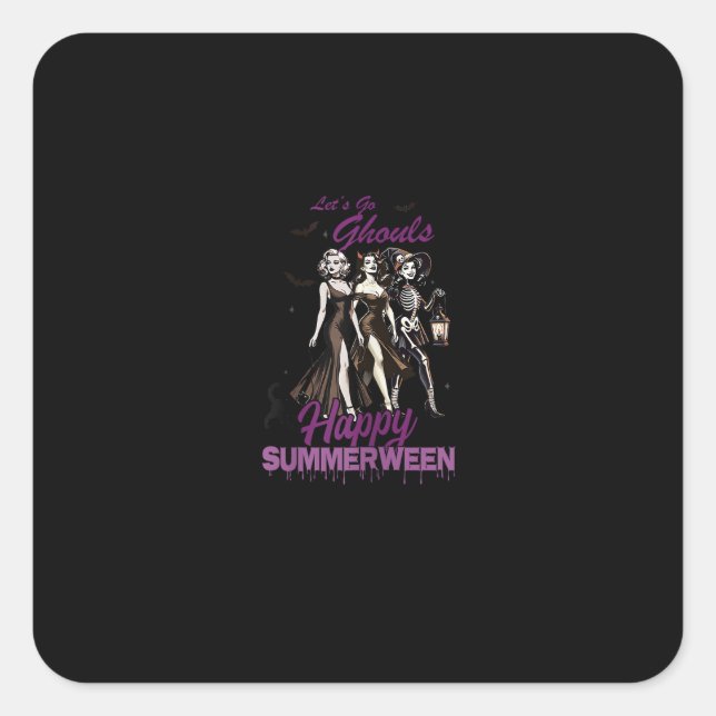 Pegatina Cuadrada Happy Summerween Ghoul Chica Squad (Anverso)