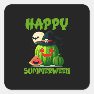 Pegatina Cuadrada Happy Summerween Summer Watermelon Jack-O-Lantern