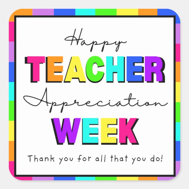 Pegatina Cuadrada Happy Teacher Appreciation Week Rainbow Preschool  (Anverso)