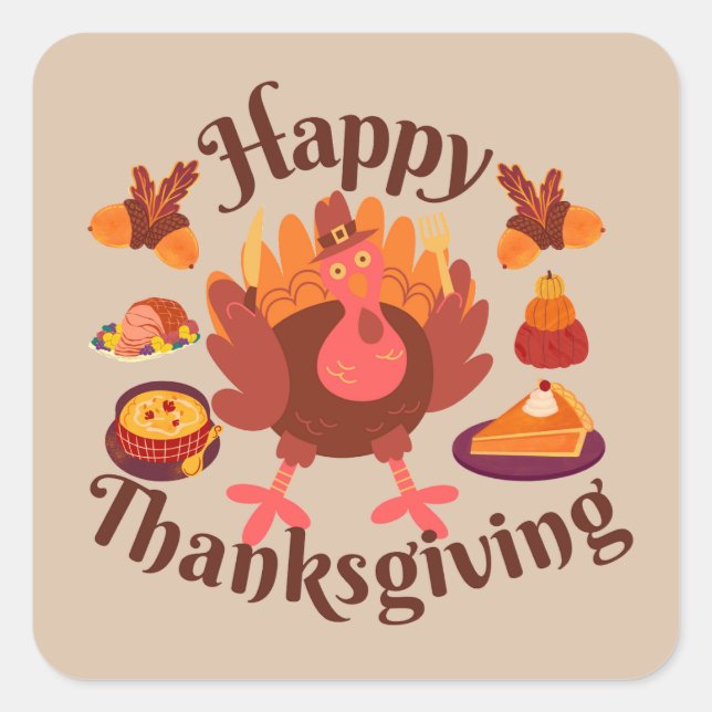 Pegatina Cuadrada Happy Thanksgiving (Anverso)