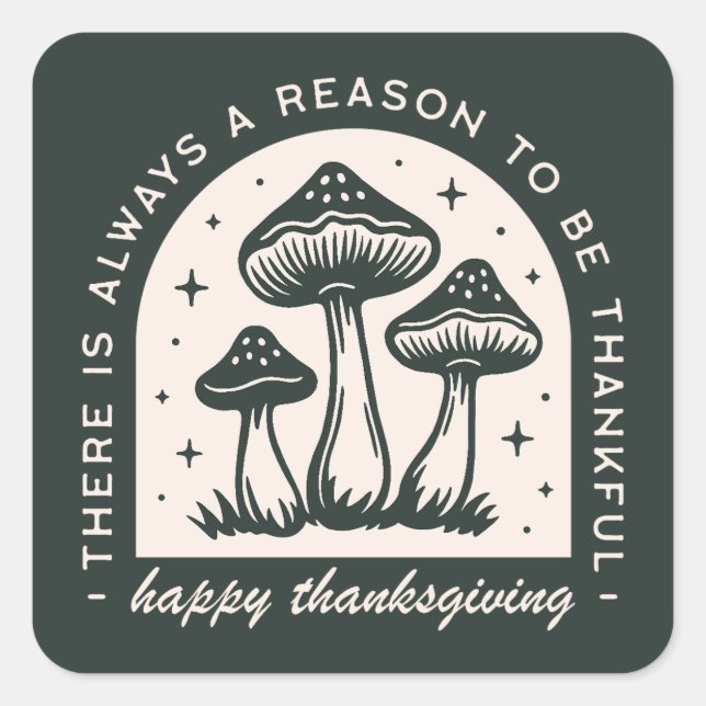Pegatina Cuadrada Happy Thanksgiving thankful quotes green mushroom (Anverso)