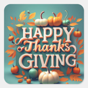 Pegatina Cuadrada Happy Thanksgiving with pumpkins