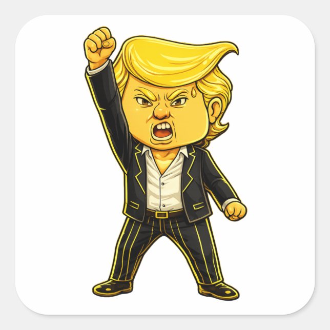 Pegatina Cuadrada Happy Trump Funny Trump Fight Fight Angry Trump (Anverso)