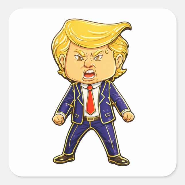 Pegatina Cuadrada Happy Trump Lapel Pin Meme Angry Trump Pop Art (Anverso)