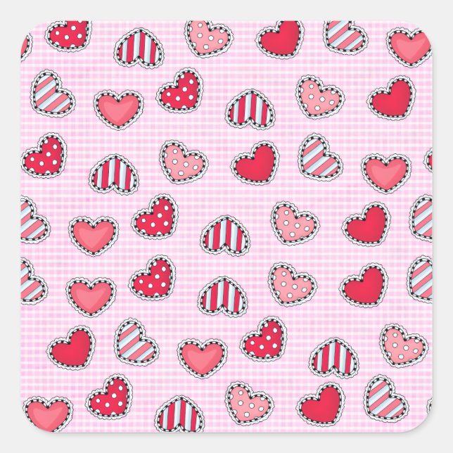 Pegatina Cuadrada Happy Valentine’s Day Romantic Red Heart Keepsake (Anverso)