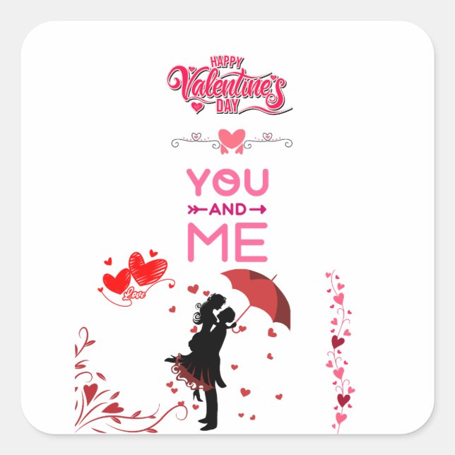 Pegatina Cuadrada Happy Valentine’s Day – You and Me Romantic Love  (Anverso)