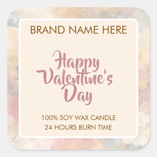 Pegatina Cuadrada Happy Valentine's Day Custom Candle Labels  (Anverso)