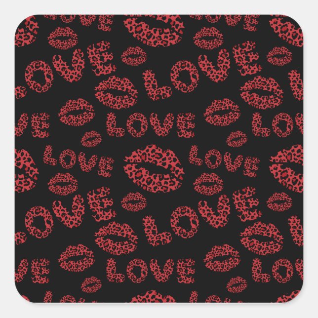 Pegatina Cuadrada Happy Valentine's Day Love Elegant Red &Black (Anverso)