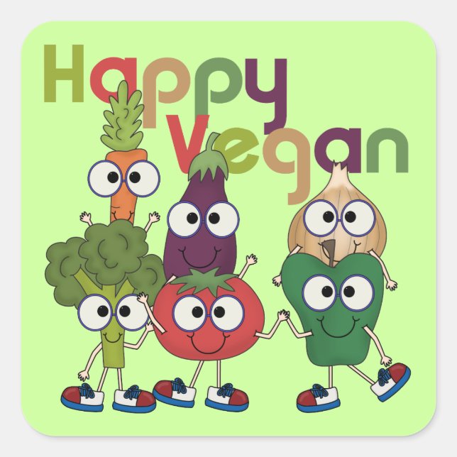 Pegatina Cuadrada Happy Vegan (Anverso)