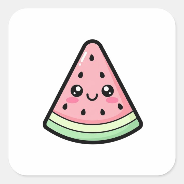 Pegatina Cuadrada Happy Watermelon – Cute Kawaii Illustration (Anverso)