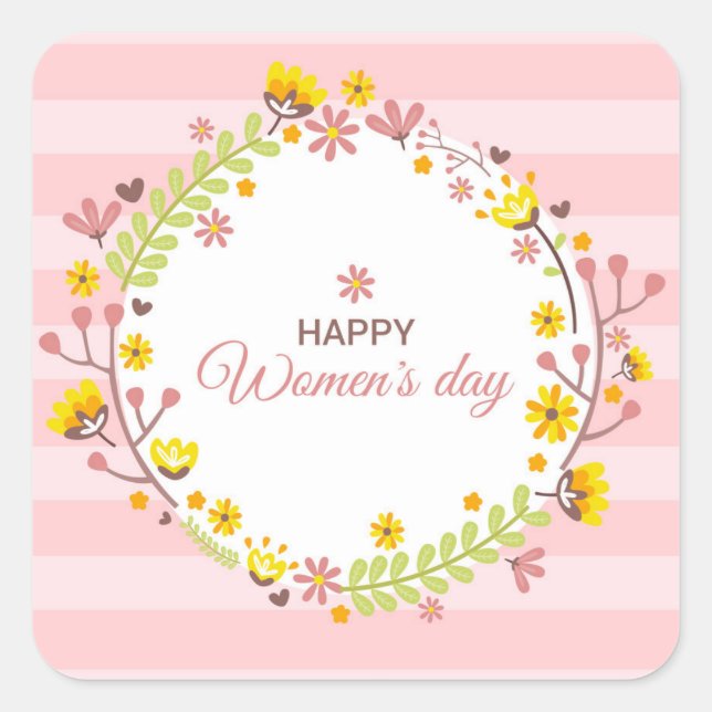 Pegatina Cuadrada Happy Women's Day (Anverso)