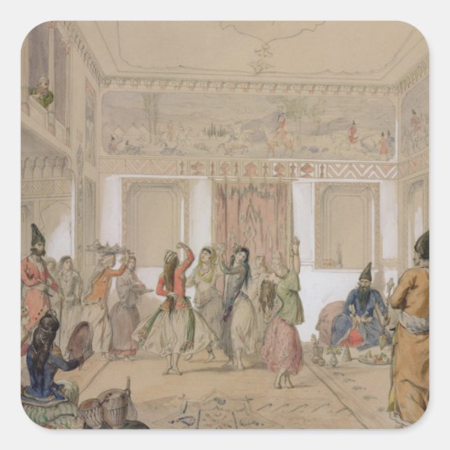 Pegatina Cuadrada Harem Feast, Teherán (lápiz y letra con papel) (Anverso)