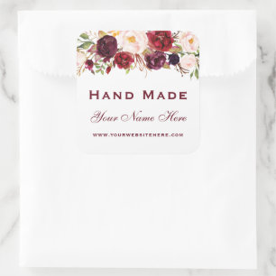 Pegatina Cuadrada Harina de agua de la mano Floral Borgoña pequeña