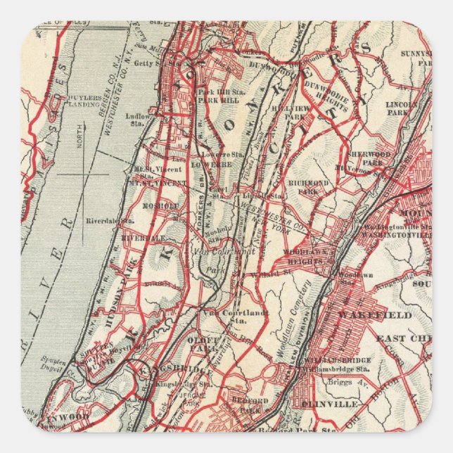 Pegatina Cuadrada Harlem, Yonkers, Pelham Manor, Nueva York (Anverso)