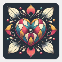 Pegatina Cuadrada Harlequin Heart